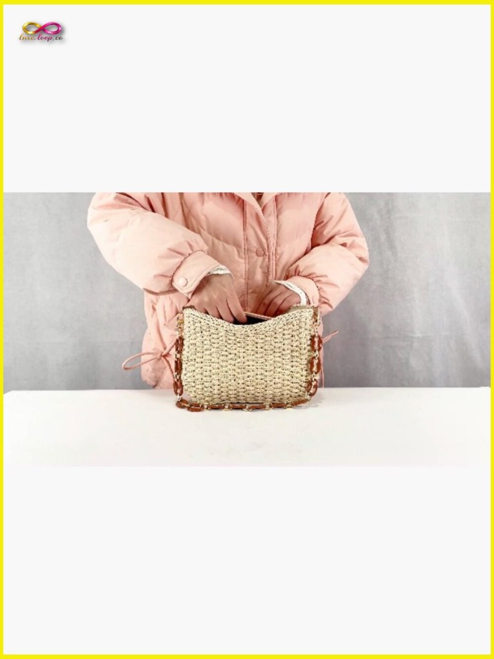 Straw Crossbody Bag Woven Shoulder Purse Beach Tote Summer Vacation Chain Strap - Picture 7 of 7